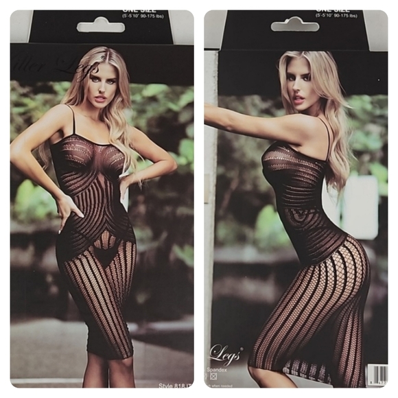 Killer Legs Sexy Black Sheer Mesh Lingerie Chemise Dress, New NWT, One Size - Picture 2 of 3